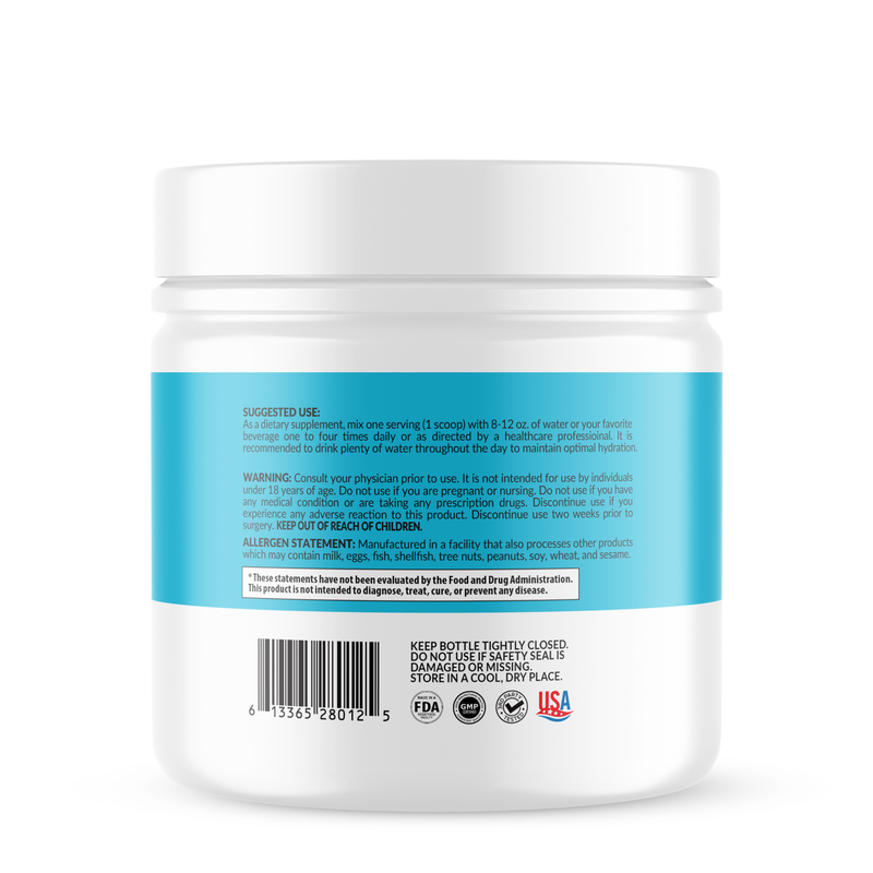 Supplement facts panel on the tub