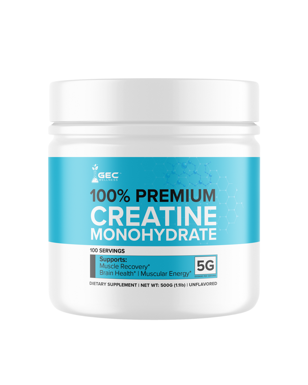 GEC Wellness 100% Premium Creatine Monohydrate, 500g tub