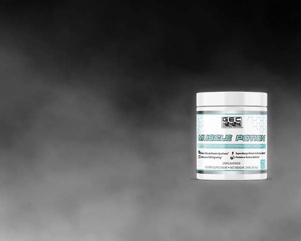 Muscle Potion Creatine Monohydrate supplement with steam background